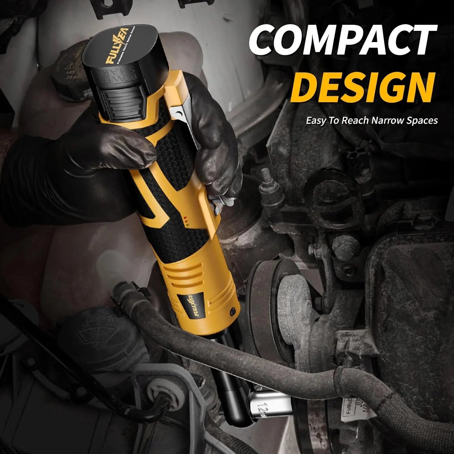 18V Cordless Electric Ratchet Wrench Kit 3/8 Inch Drive Two Batteries Yellow lidpal