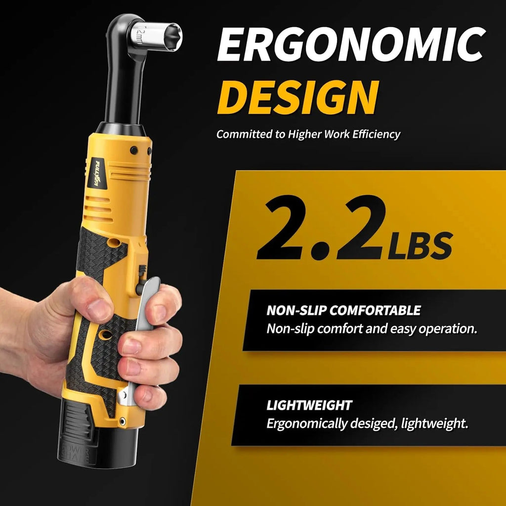 18V Cordless Electric Ratchet Wrench Kit 3/8 Inch Drive Two Batteries Yellow lidpal