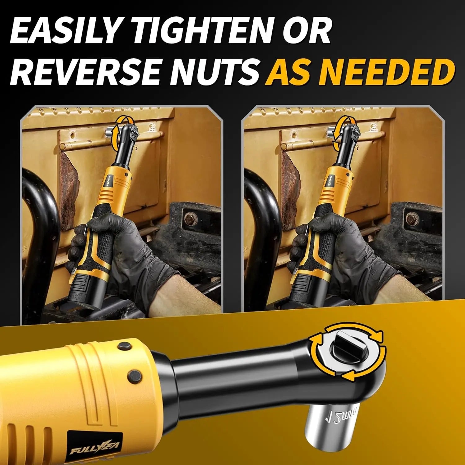 18V Cordless Electric Ratchet Wrench Kit 3/8 Inch Drive Two Batteries Yellow lidpal