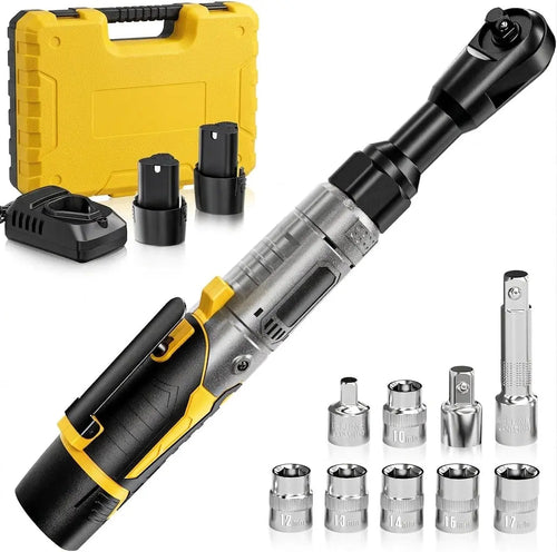 12V Cordless Electric Ratchet Wrench Kit 3/8 Inch Drive 60 Ft Lbs Two Batteries lidpal