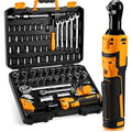 8V Cordless Electric Ratchet Wrench Kit 3/8 Inch Drive 74 Piece Tool Set lidpal