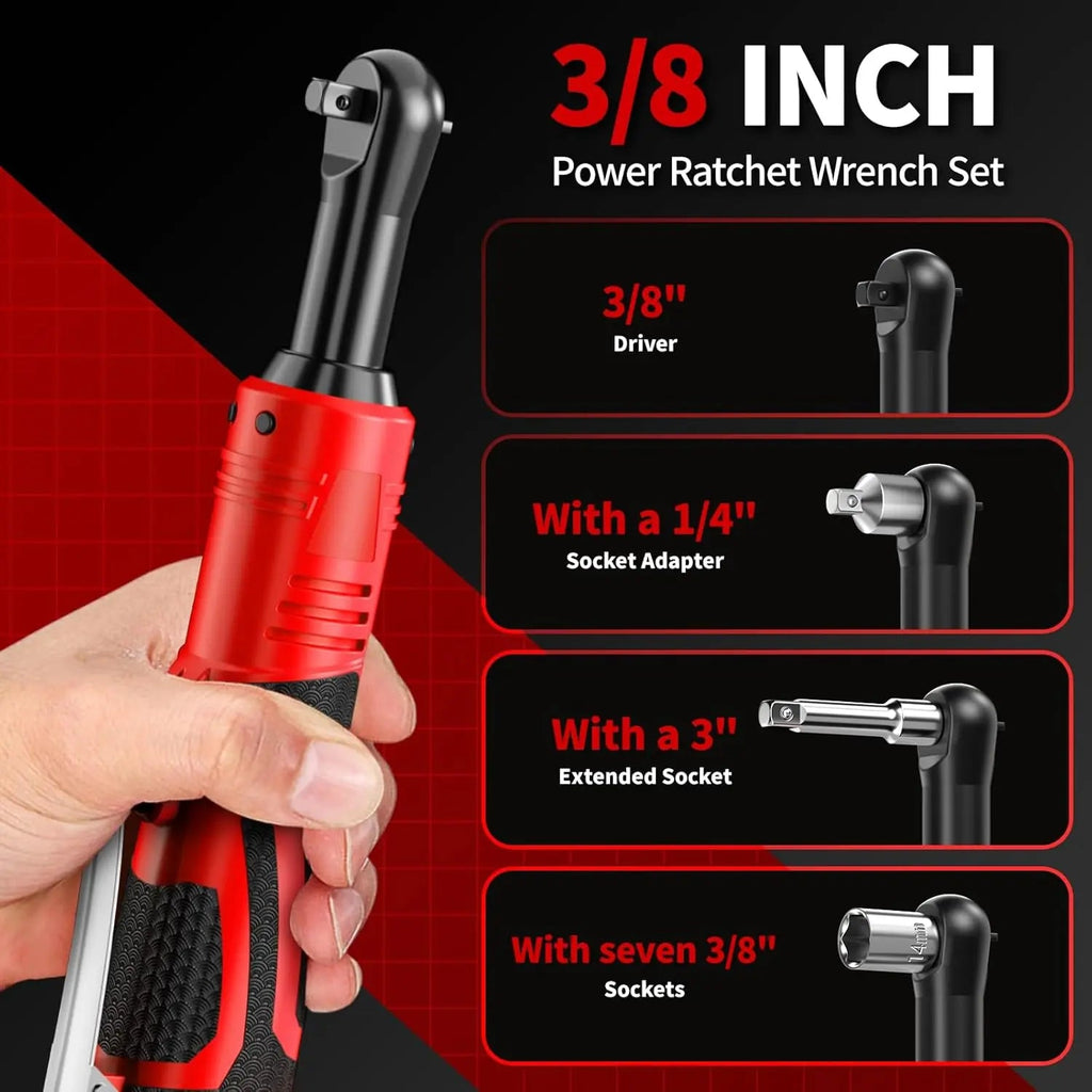 16.8V Cordless Electric Ratchet Wrench Kit 3/8 Inch Drive Two Batteries lidpal
