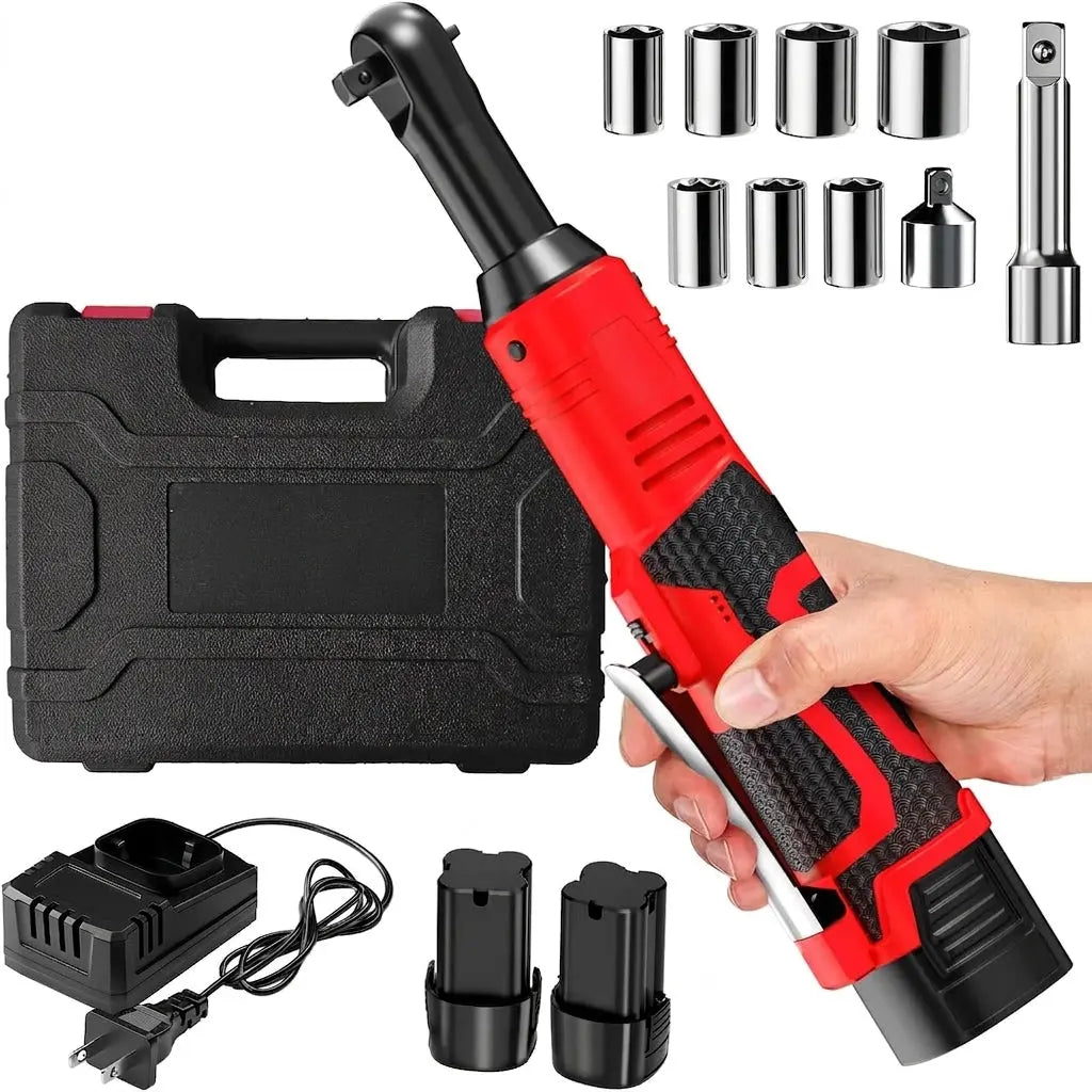 16.8V Cordless Electric Ratchet Wrench Kit 3/8 Inch Drive Two Batteries lidpal