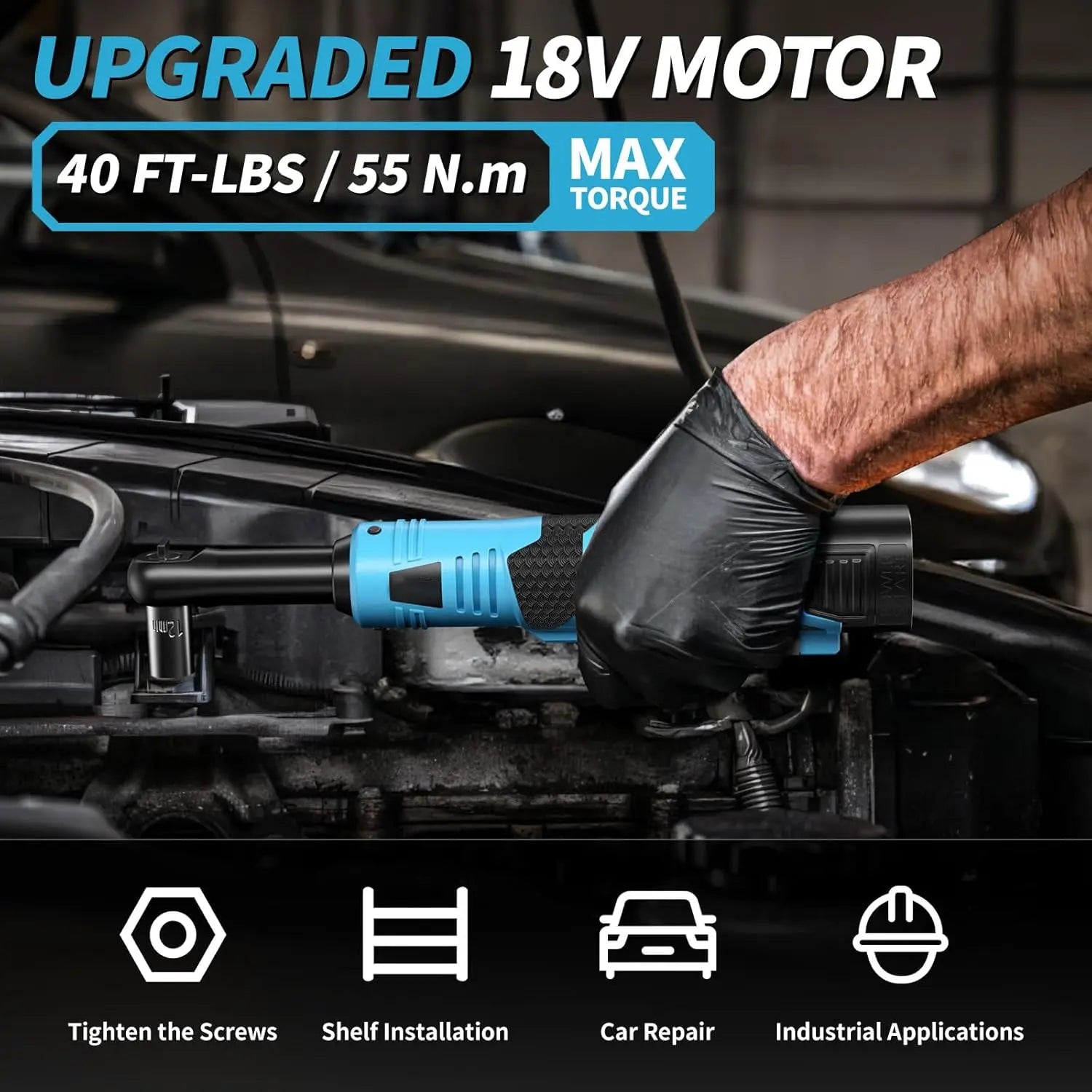18V Cordless Electric Ratchet Wrench Kit 3/8 Inch Drive Two Batteries lidpal