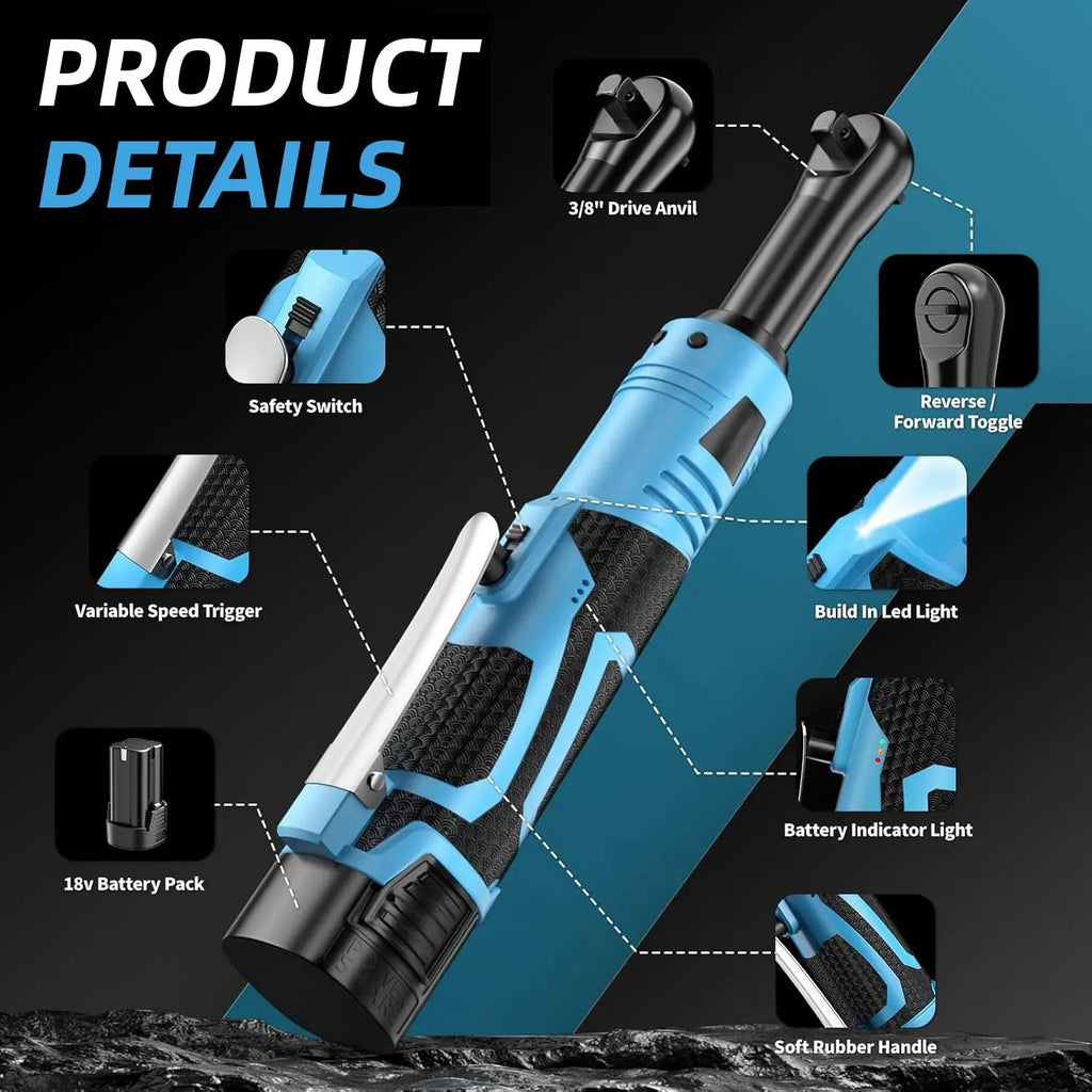 18V Cordless Electric Ratchet Wrench Kit 3/8 Inch Drive Two Batteries lidpal
