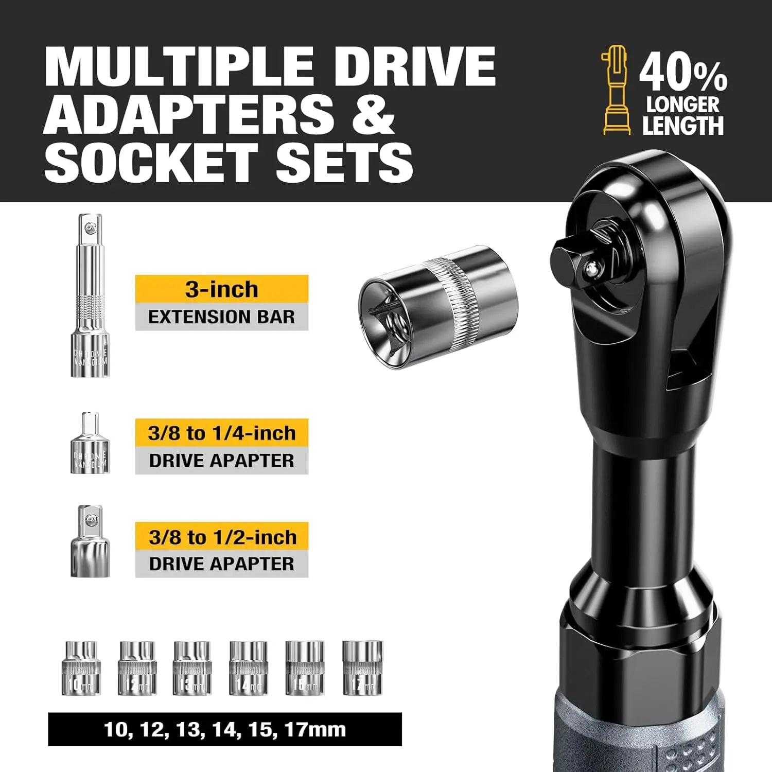 12V Cordless Electric Ratchet Wrench Kit 3/8 Inch Drive 60 Ft Lbs Two Batteries lidpal