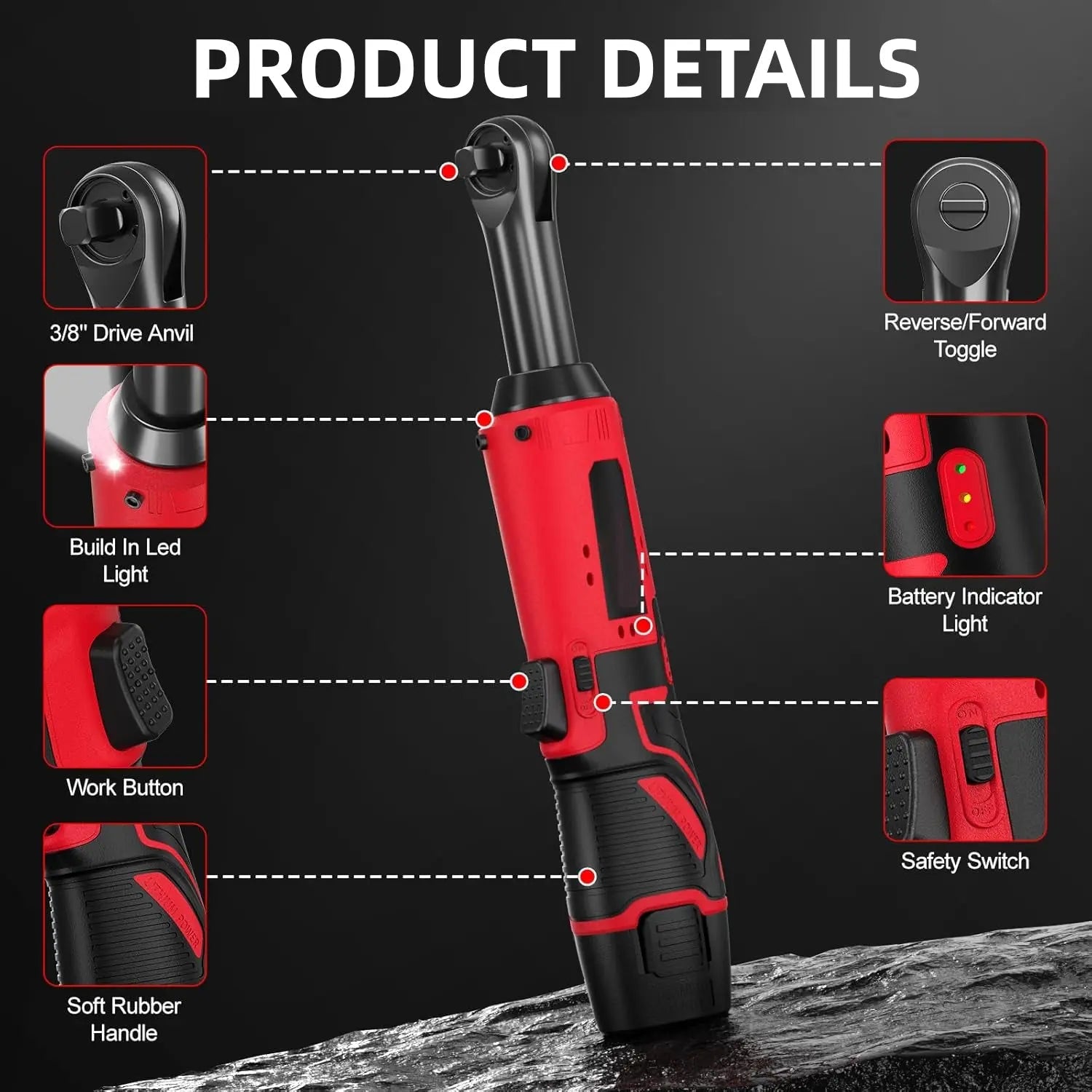 12V Cordless Electric Ratchet Wrench Kit 3/8 Inch Drive Two Batteries Sockets lidpal